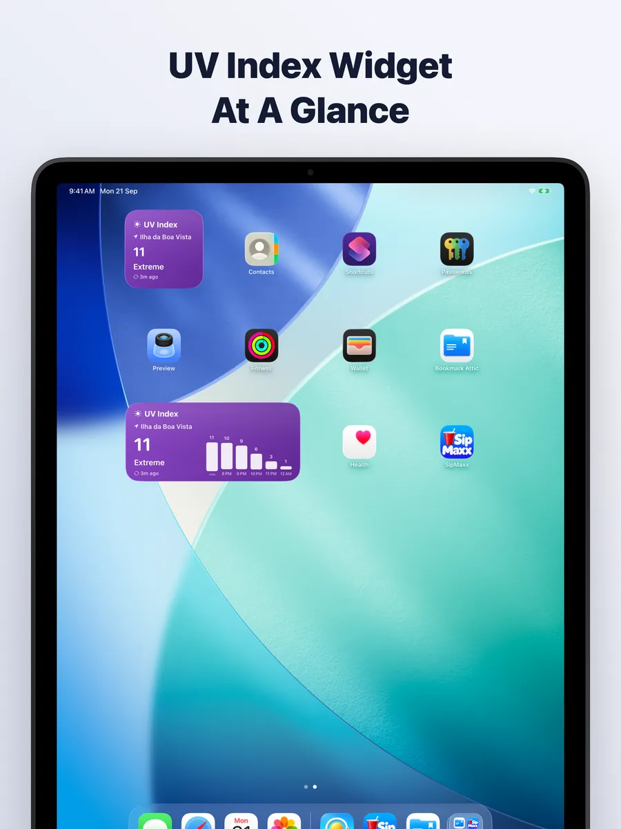 UV Safe Tan on iPad: UV index widget for Home Screen and Lock Screen