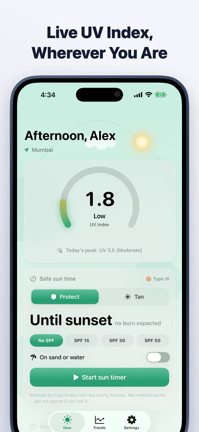 UV Safe Tan on iPhone: Live UV index, wherever you are