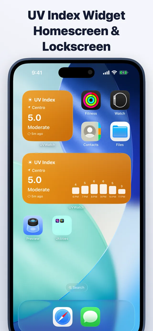 UV Safe Tan on iPhone: UV index widget for Home Screen and Lock Screen